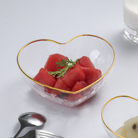 Amour coeur forme Dessert gâteau Snack Charge assiette verre vaisselle cuisine verre fruits salade bol avec bord doré