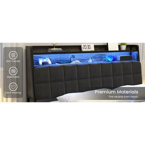 Base de Cama Queen Db con Cabecera Ergonómica, Almacenamiento, Luces LED RGB, Estación de Carga, Moderna, de Cuero Sintético y Metal - Product Image 5