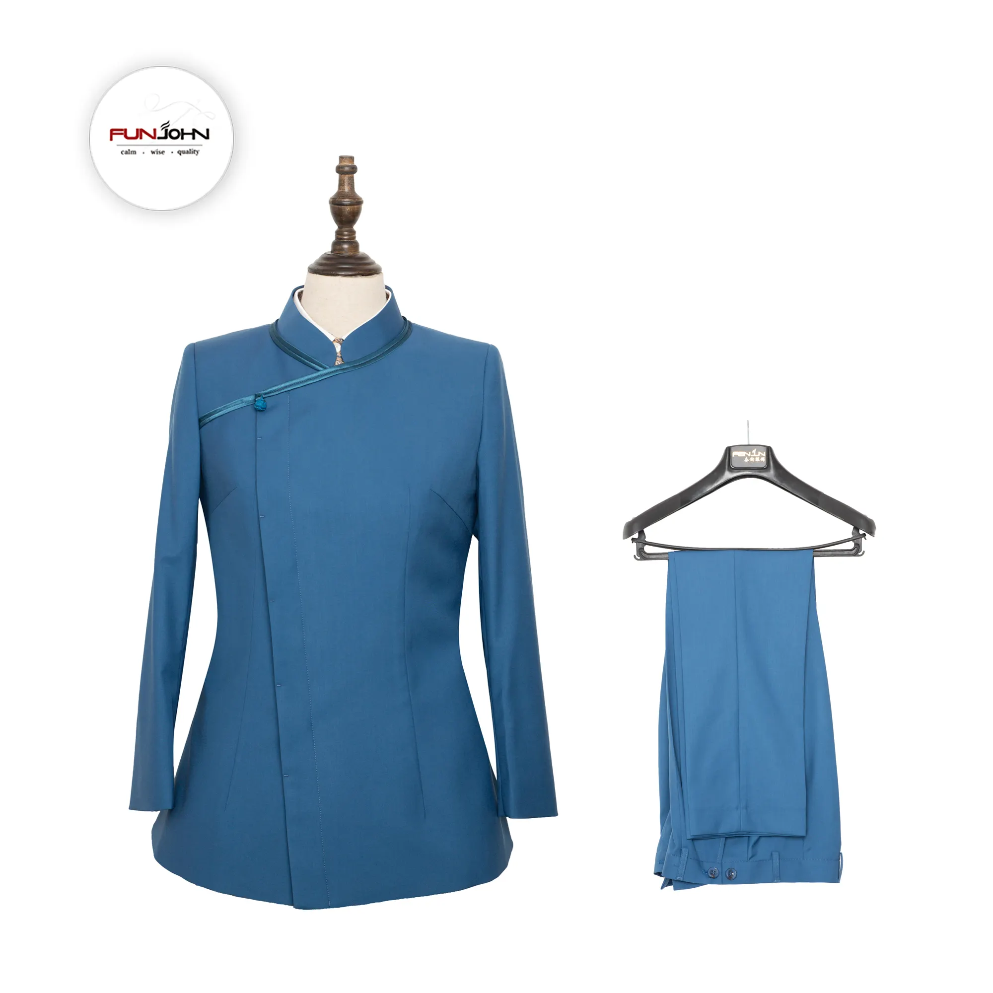 중국 스타일 슬레이트 컬러 환기 팔 직원 유니폼 디자인 청소 유니폼 요트 크루저 라이너