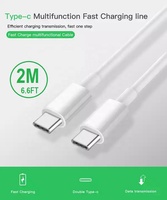 Cable de Carga Rápida USB Tipo-C a USB Tipo-C de 2 Metros (6.6 Pies) de Alta Calidad, 3A 60W, para Teléfono Móvil, Tablet, Macbook