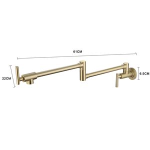 Robinet de cuisine noir mat mural à double poignée avec bras articulé pliable en laiton pour remplissage de casseroles pour évier de cuisine - Product Image 4