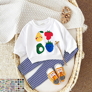 Enfants décontracté à manches longues ensemble de vêtements coton bébé vêtements fruits impression veste + rayures Leggings - Product Image 1