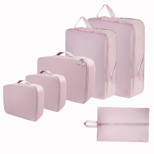 Deluxe 6 Pcs Travel Organizer Bag Set Nylon Ultra-light Packing Cubes <strong>Suitcases</strong> Portable Shoe Laundry Bag <strong>Grey</strong> - Product Image 4