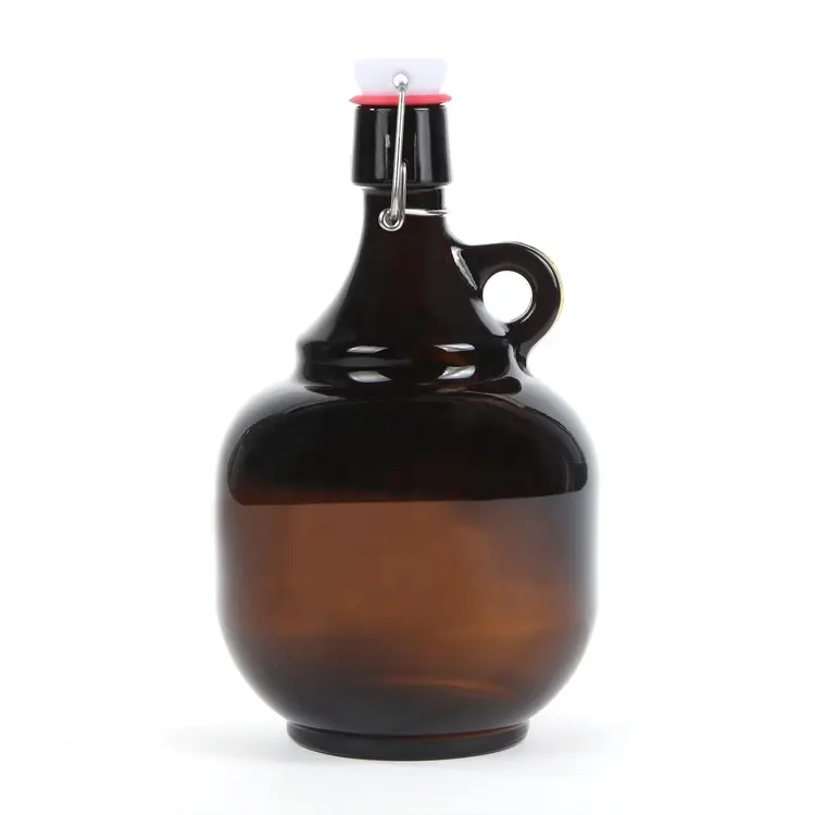 Popular design 64oz amber beer growler glass bottle 2L large beer swing top growler for sale