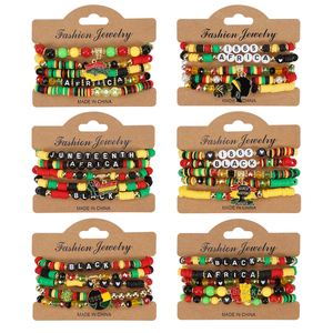 Bracelet extensible en perles Heishi pour femmes, style <span class=keywords><strong>Rasta</strong></span>, Afrique, Jamaïque, Juneteenth 2025, superposable, bohème, cadeau - Product Image 1