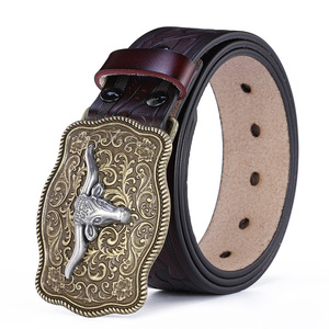 <span class=keywords><strong>Ceinture</strong></span> en cuir de vachette véritable pour homme, style Western, punk, vintage, rétro, avec boucle tête de taureau, inspirée du style Cowboy Européen-Américain - Product Image 6