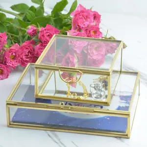 珠宝饰品装饰金色透明usb 4x6 13x18 a4相册结婚礼品玻璃盒制造商家居装饰奢华