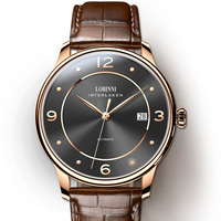 Montre mécanique automatique ultra-fine pour homme, personnalisable, minimaliste, date, luxe, affaires, élégante, résistante à l'eau, en cuir