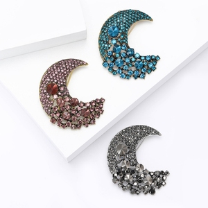Spilla a Forma di Luna con Strass per Donne, <span class=keywords><strong>Elegante</strong></span> Accessorio per Abiti e Completi, Gioiello da Bavero a Forma di Luna - Product Image 1