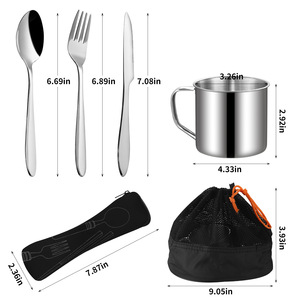 Set peralatan makan stainless steel, untuk berkemah luar ruangan, set piring Tunggal + cangkir portabel - Product Image 2