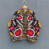 Veste bomber d'hiver pour femmes en velours brodé fait main en Inde, col en V, longueur normale, doublure en coton respirante, séchage rapide