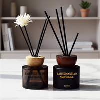 Bouteille diffuseur de parfum d'ambiance en verre noir rond de luxe, design sans flamme, avec bouchon en bois, 50, 100, 120, 150, 200 ml