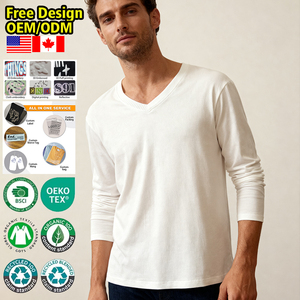 เสื้อยืดแขนยาวสำหรับผู้ชายผ้าคอตตอน100% ไซส์ใหญ่พิเศษเสื้อคอวีผ้าถักกันลื่นน้ำหนักเบาใส่สบายสวมใส่สบายเนื้อผ้าลำลองฤดูใบไม้ร่วงและใบไม้ร่วง - Product Image 1