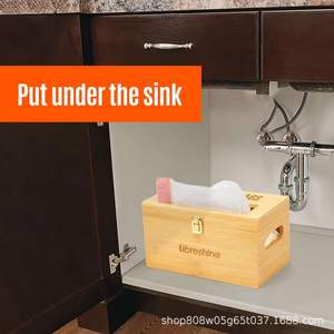 Boîte à sacs poubelle en bois Libreshine, rectangulaire, en bois massif, avec couvercle, organiseur de cuisine pour le rangement des sacs en plastique - Product Image 4