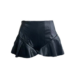 Womens Bottoms Stylish High Waist Sexy Mini Leather <strong>Skirts</strong> for Ladies Summer Woman PU <strong>Black</strong> <strong>Pleated</strong> <strong>Skirt</strong> - Product Image 1