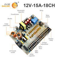 Boîtier d'alimentation centralisé UPS 12V 15A 18CH, large plage de tension d'entrée 100-240V AC, haute efficacité 85% pour les systèmes de vidéosurveillance et de sécurité