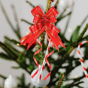 Cesta de flores para decoração de presente de Natal, fita de plástico PP vermelho dourado e azul, laços estampados de borboletas