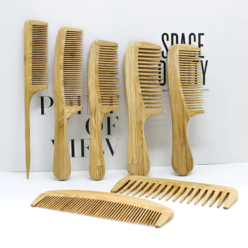Custom Logo Wooden Comb Bamboo Scalp Massage Wide Tooth Parting Detangling Hair Comb Set