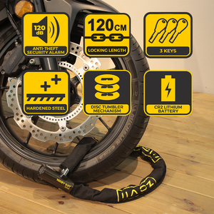 Nuevo Candado de Cadena para Motocicleta y <span class=keywords><strong>Bicicleta</strong></span> de Acero Anti-perforación con Alarma <span class=keywords><strong>Antirrobo</strong></span>, Cadena de 1200 mm, Batería de Litio CR2 - Product Image 2