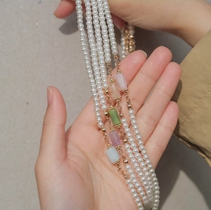 Collana Vintage all'ingrosso di perle e gemme acquamarina naturale grande girocollo di moda catena impermeabile gioielli donna imitazione - Product Image 3