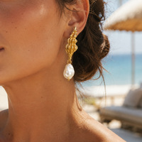 Boucles d'oreilles tendance SUMMLY en forme de coquillage texturé avec perles, étanches, en acier inoxydable plaqué or 18 carats, bijoux de mode pour femmes
