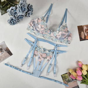 Cross Border Popular Embroidered Sexy Lingerie Set in Europe and America Mesh <b>Perspective</b> Pure Desire Lingerie 4-Piece Set - Product Image 5