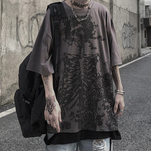 Camiseta de manga corta para hombre con estampado digital de calavera gótica, estilo punk, ajuste regular, de punto, streetwear, antiarrugas - Product Image 3