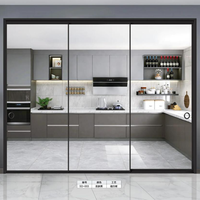 Pintu Geser Aluminium Panoramic Frame Custom RAL Eksterior Motif Kayu Interior Kaca Tempered Double Glazing Kamar Tidur Luar Ruangan