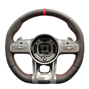 عجلة قيادة جلدية سوداء مخصصة لسيارات مرسيدس بنز فئة G طراز W211 وCLS طراز W212 وW216 وC216 AMG، تصميم كلاسيكي مثقب مع ملصق أحمر - Product Image 1