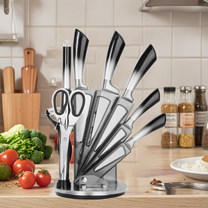 HSK High Quality 9-Piece Stainless Steel Knife Set for Kitchen Including <b>Acrylic</b> Stand <b>Block</b> and Cutler Holder for Cutting - Product Image 1