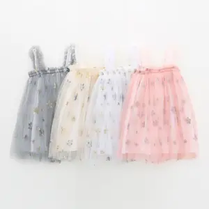 High quality children's skirt girl dress embroidered sequined mesh princess dress suspenders tutu skirt