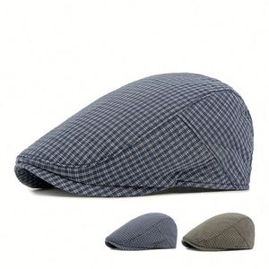 Béret rétro britannique d'été pour hommes et femmes, chapeau plat à carreaux tendance et décontracté - Product Image 1