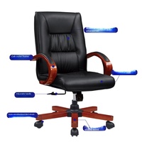 Chaise de bureau de direction ergonomique en cuir véritable à dossier haut, base cinq étoiles en bois massif, roulettes silencieuses en nylon, pour bureau de direction