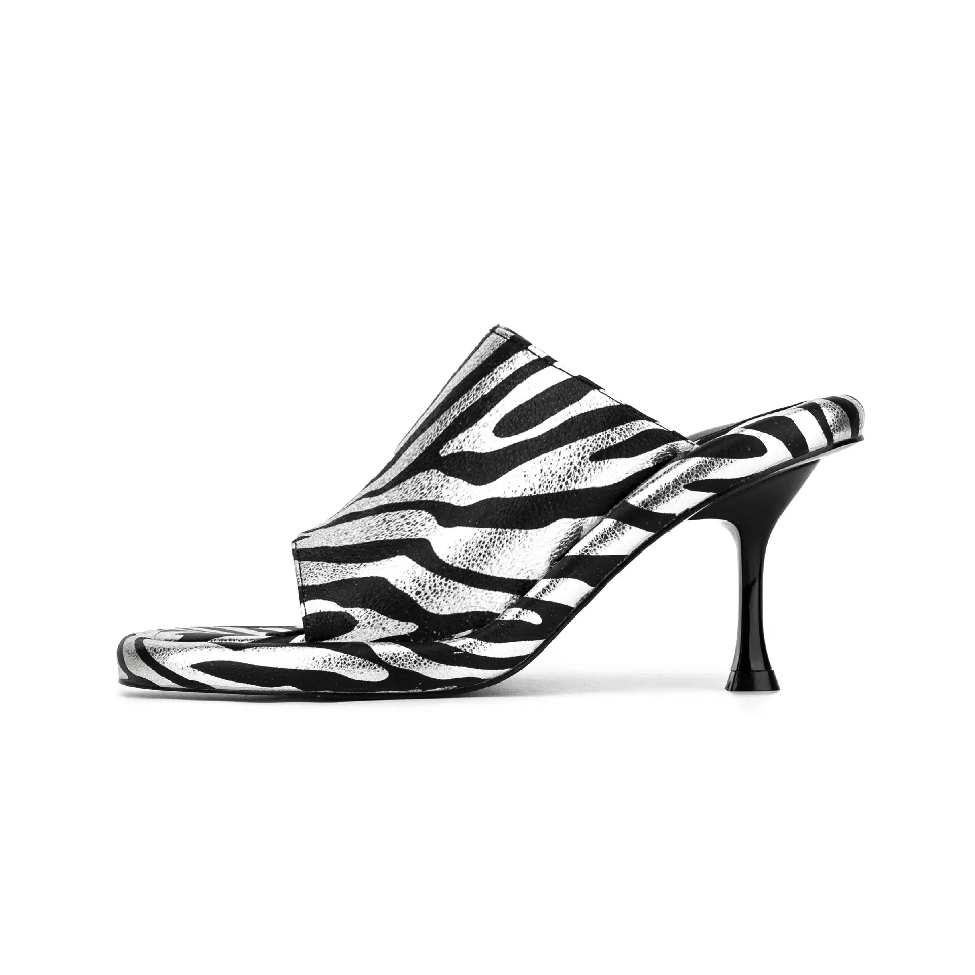 Scarpe da donna dirette in fabbrica 7cm altezza tacco Slip-On pantofole sandali con tacco punta quadrata nuovo stile metallo modello Zebra tacchi Mule