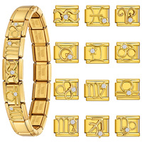 Bracelet modulaire en acier inoxydable plaqué or 18 carats avec 12 signes du zodiaque, breloques italiennes en cristal, 9 mm, bijoux DIY, cadeau pour femme