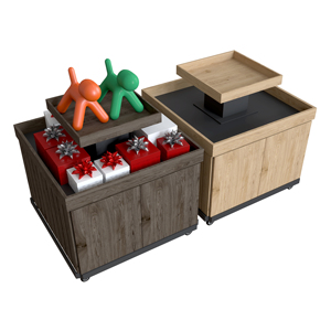Contenedor de Exhibición de Doble Cara con Aspecto de Madera para Supermercados, Estante de Exhibición Resistente para Comercios Minoristas con Ruedas - Product Image 5
