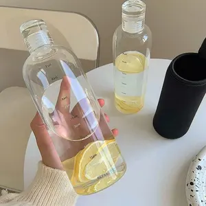 Botella de cristal redonda personalizable con tapa, cilindro irrompible de 500ml, para beber té, jugo de leche, venta al por mayor