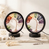 Lampe en cristal Arbre de Vie en gros, Arbre de guérison des 7 chakras, Veilleuse LED en cristal, Cadre rond USB, Décoration pour la maison et la chambre