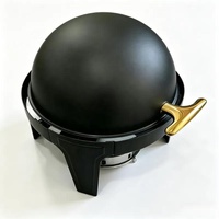 Chauffe-Plat Carré Noir Durable à Couvercle Roulant, Ensemble Buffet 6L en Acier Inoxydable, Chauffe-Plats Commercial de Luxe avec Poignée Dorée pour la Restauration