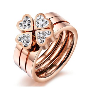 Anillo de trébol de cuatro hojas con diamantes de imitación en forma de corazón, oro rosa y oro bicolor para mujer, conjunto de joyería de regalo. - Product Image 5