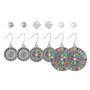 Ensemble de boucles d'oreilles ethniques bohèmes en argent, bijoux géométriques perlés pour femmes, accessoire toutes saisons - Product Image 5