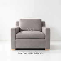 Fauteuil d'appoint carré moderne en tissu, fauteuil lounge individuel rembourré avec pieds en bois massif