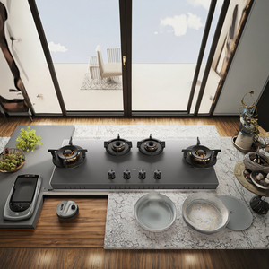 Table <span class=keywords><strong>de</strong></span> <span class=keywords><strong>cuisson</strong></span> à gaz encastrable 4 brûleurs avec allumage électronique, classe A d'efficacité énergétique, alimentée par batterie, portable, en verre - Product Image 3