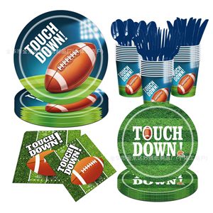Kit de Vaisselle Jetable pour Fête de Football Touch Down – Gobelets, Assiettes, Serviettes – Fournitures de Fête pour la Célébration du Super Bowl - Product Image 1