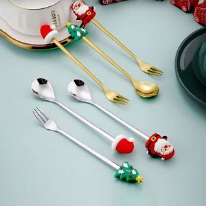 Custom Wholesale Customized Cute Silver <b>Cutlery</b> Stainless Steel Flatware Cartoon Santa Claus Gold Fork and Spoon <b>Set</b> - Product Image 5