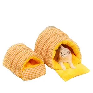 ถุงนอนแมวลายตารางผ้าห่มอุ่นๆ สำหรับแมวและสุนัขขนาดเล็ก - Product Image 5