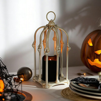 Linterna de Plástico con Forma de Jaula de Pájaro para Halloween, Vela Electrónica LED de Simulación, Decoración de Mesa para Casa Embrujada o Escape Room