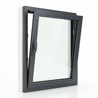 Ventana oscilobatiente de aluminio con bisagra oculta de apertura interior, manija con bloqueo, herrajes de acero inoxidable y a prueba de viento.