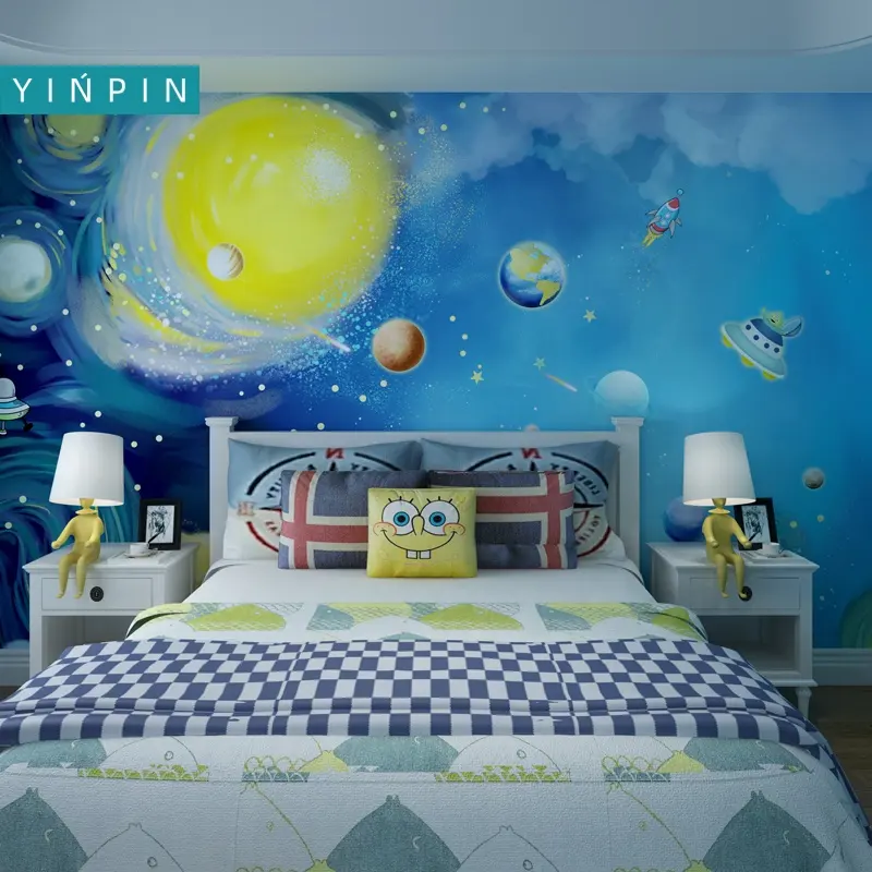 Hot sale custom cosmic planet 3D wallpaper for kids room