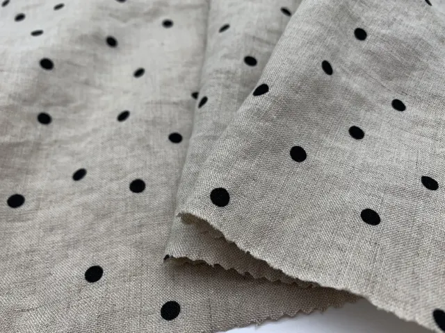 MIZUDA Woven 100% Linen Fabric Printed Fabric Custom Dots Pattern for Garment Free Sample